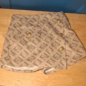 La Ros Beige Logo Jacquard Skort with Gold Buttons